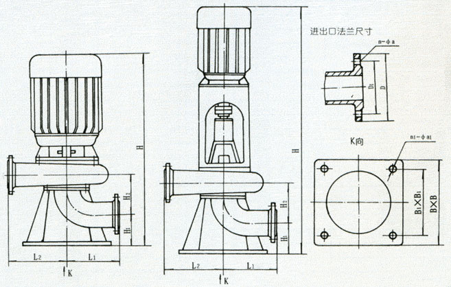 LW直立式无堵塞排污泵安装尺寸图